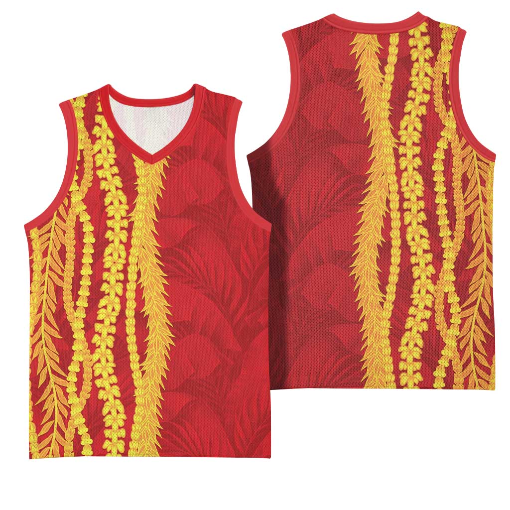 Hawaii Prince Kuhio Basketball Jersey Red Hawaiian Lau Maia With Leis