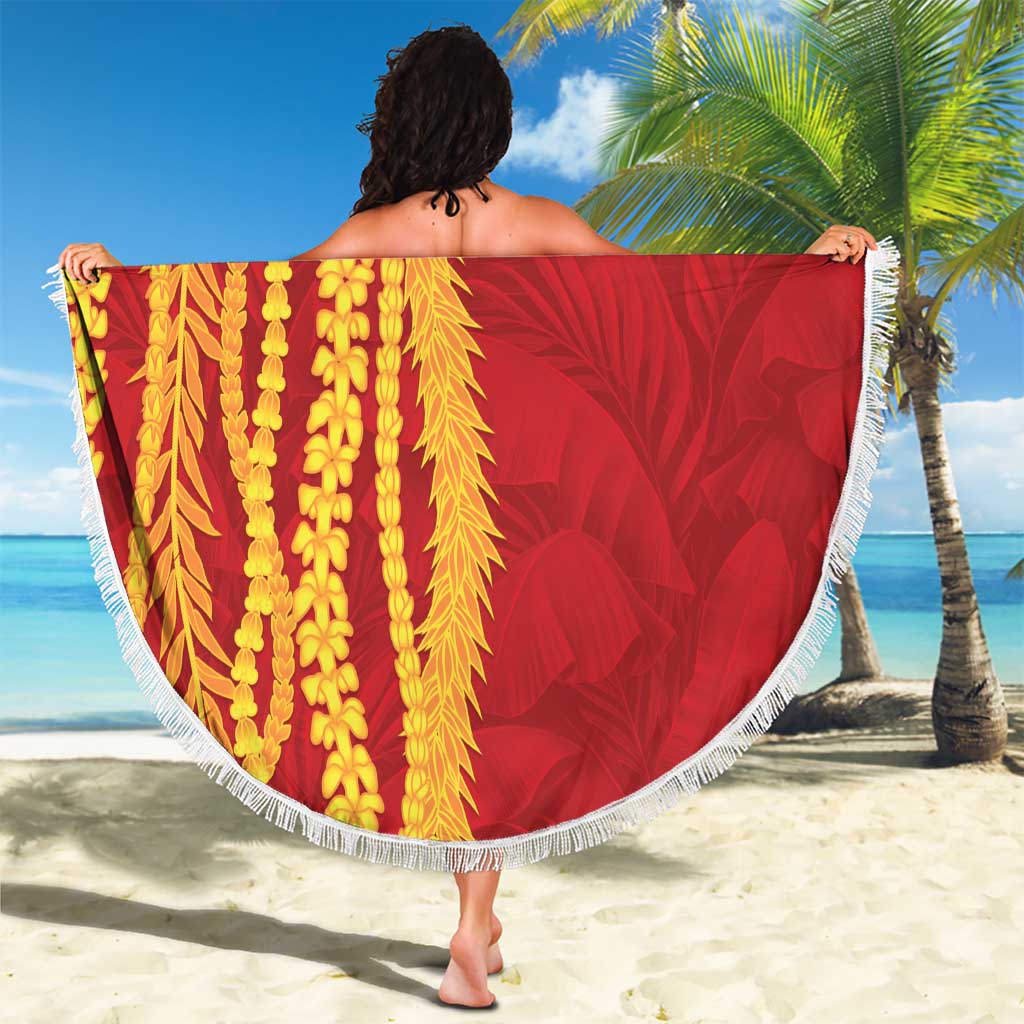 Hawaii Prince Kuhio Beach Blanket Red Hawaiian Lau Maia With Leis