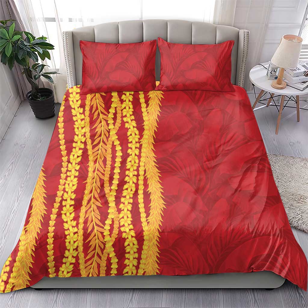 Hawaii Prince Kuhio Bedding Set Red Hawaiian Lau Maia With Leis