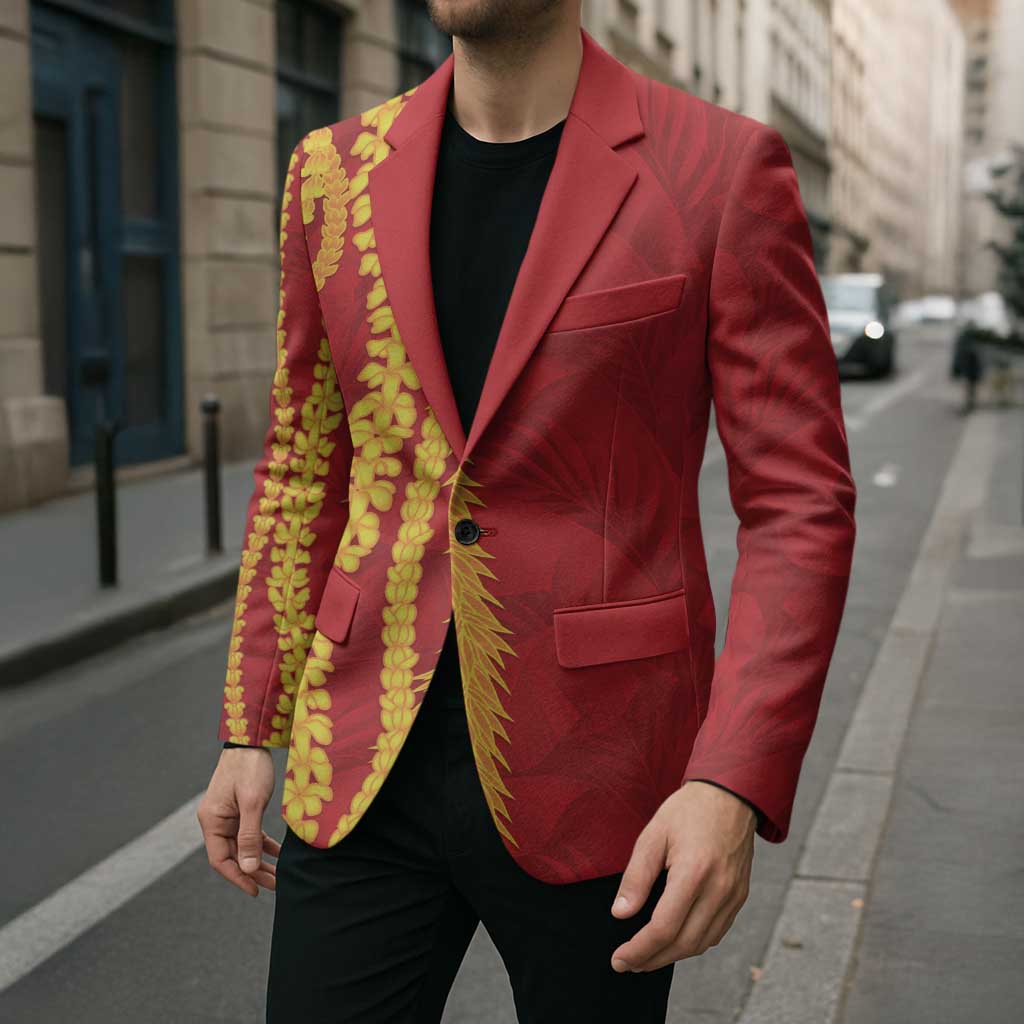Hawaii Prince Kuhio Blazer Red Hawaiian Lau Maia With Leis