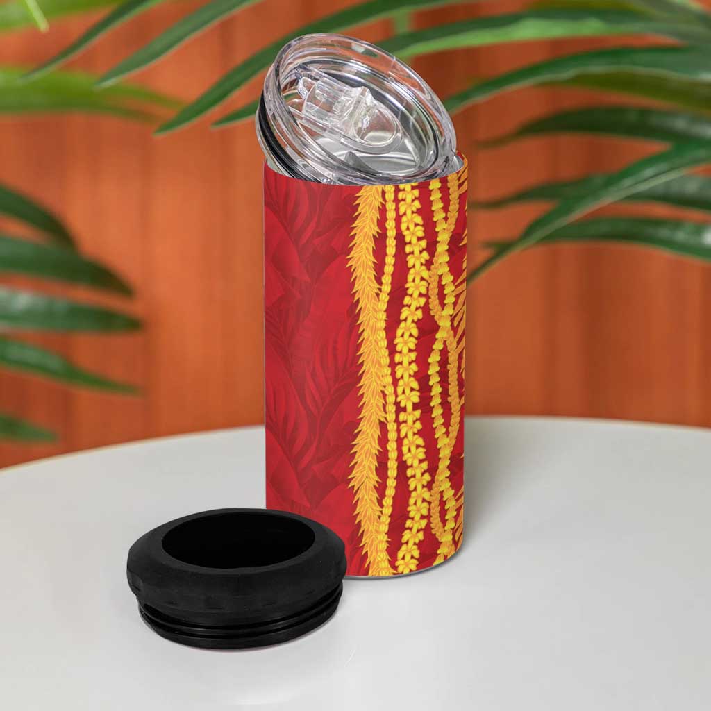 Hawaii Prince Kuhio 4 in 1 Can Cooler Tumbler Red Hawaiian Lau Maia With Leis