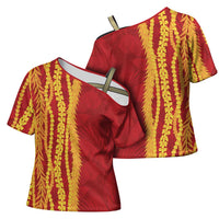 Hawaii Prince Kuhio Cross Shoulder Shirt Red Hawaiian Lau Maia With Leis