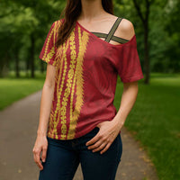 Hawaii Prince Kuhio Cross Shoulder Shirt Red Hawaiian Lau Maia With Leis