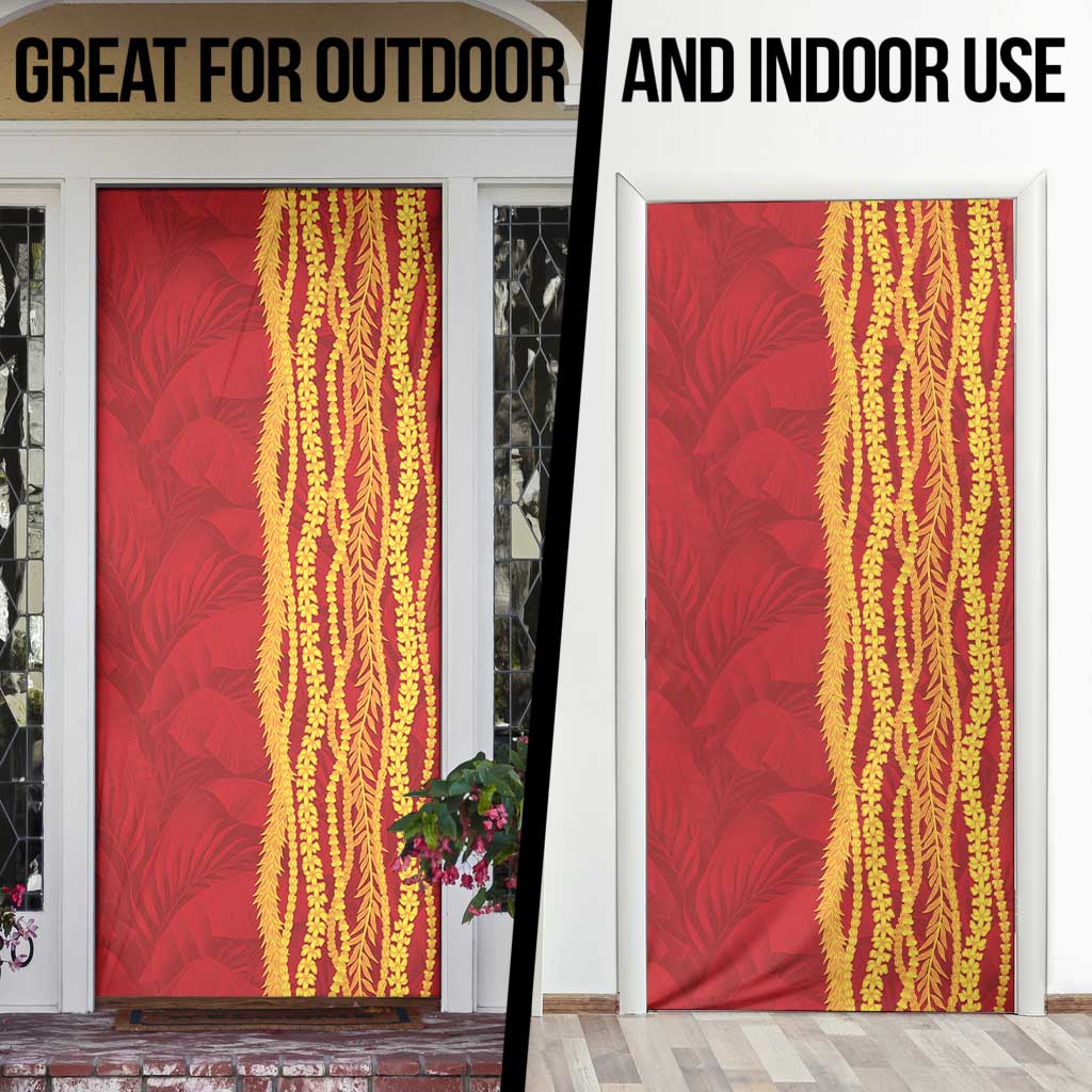 Hawaii Prince Kuhio Door Cover Red Hawaiian Lau Maia With Leis