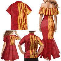 Hawaii Prince Kuhio Family Matching Mermaid Dress and Hawaiian Shirt Red Hawaiian Lau Maia With Leis LT05 - Polynesian Pride