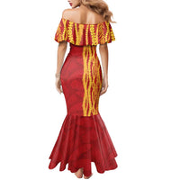Hawaii Prince Kuhio Family Matching Mermaid Dress and Hawaiian Shirt Red Hawaiian Lau Maia With Leis LT05 - Polynesian Pride