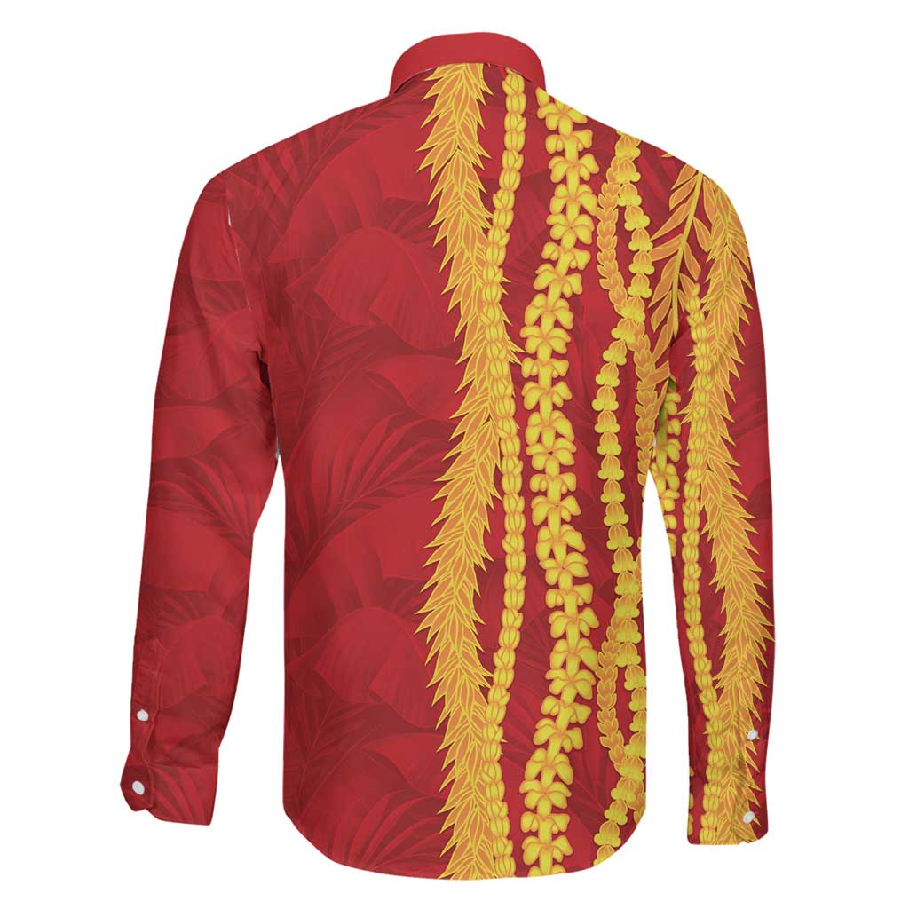 Hawaii Prince Kuhio Family Matching Off The Shoulder Long Sleeve Dress and Hawaiian Shirt Red Hawaiian Lau Maia With Leis LT05 - Polynesian Pride