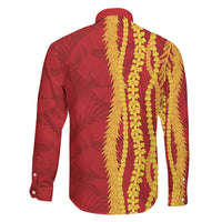 Hawaii Prince Kuhio Family Matching Off Shoulder Maxi Dress and Hawaiian Shirt Red Hawaiian Lau Maia With Leis LT05 - Polynesian Pride