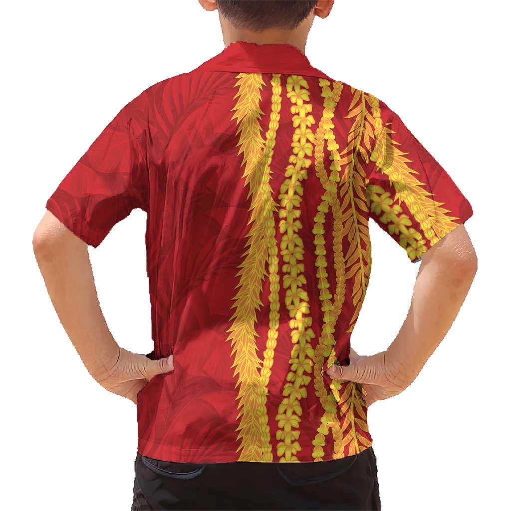 Hawaii Prince Kuhio Family Matching Off Shoulder Short Dress and Hawaiian Shirt Red Hawaiian Lau Maia With Leis LT05 - Polynesian Pride