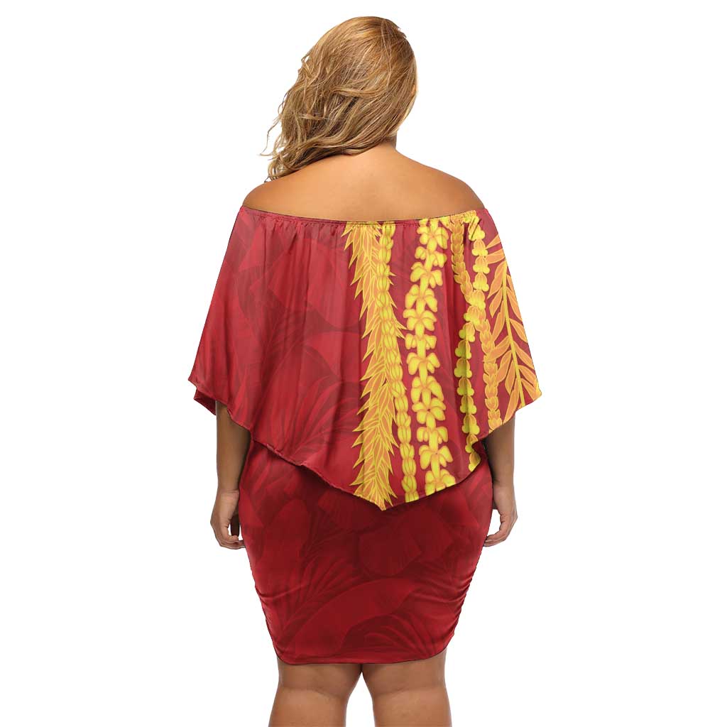 Hawaii Prince Kuhio Family Matching Off Shoulder Short Dress and Hawaiian Shirt Red Hawaiian Lau Maia With Leis LT05 - Polynesian Pride