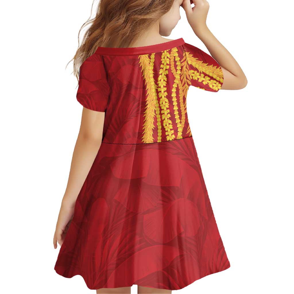 Hawaii Prince Kuhio Family Matching Summer Maxi Dress and Hawaiian Shirt Red Hawaiian Lau Maia With Leis LT05 - Polynesian Pride
