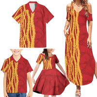 Hawaii Prince Kuhio Family Matching Summer Maxi Dress and Hawaiian Shirt Red Hawaiian Lau Maia With Leis LT05 - Polynesian Pride
