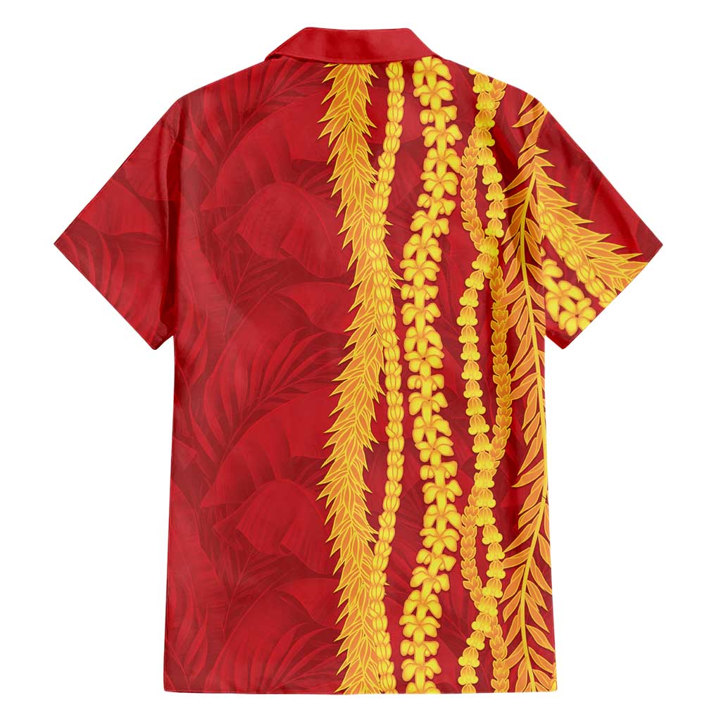 Hawaii Prince Kuhio Family Matching Tank Maxi Dress and Hawaiian Shirt Red Hawaiian Lau Maia With Leis LT05 - Polynesian Pride