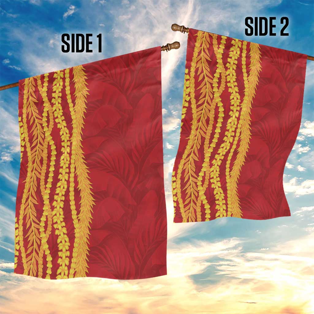 Hawaii Prince Kuhio Garden Flag Red Hawaiian Lau Maia With Leis