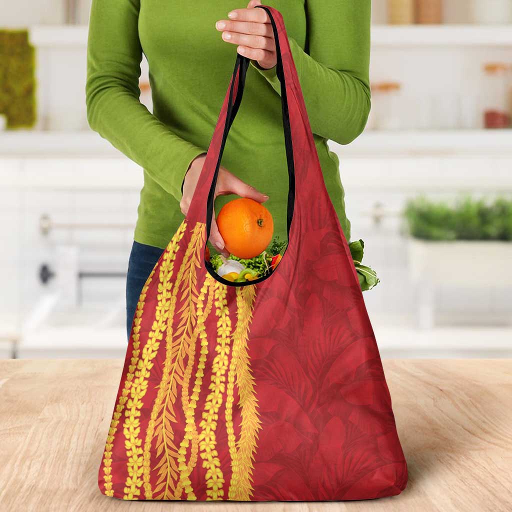 Hawaii Prince Kuhio Grocery Bag Red Hawaiian Lau Maia With Leis