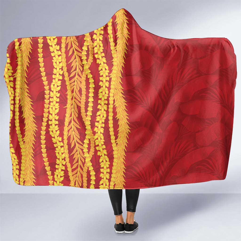 Hawaii Prince Kuhio Hooded Blanket Red Hawaiian Lau Maia With Leis