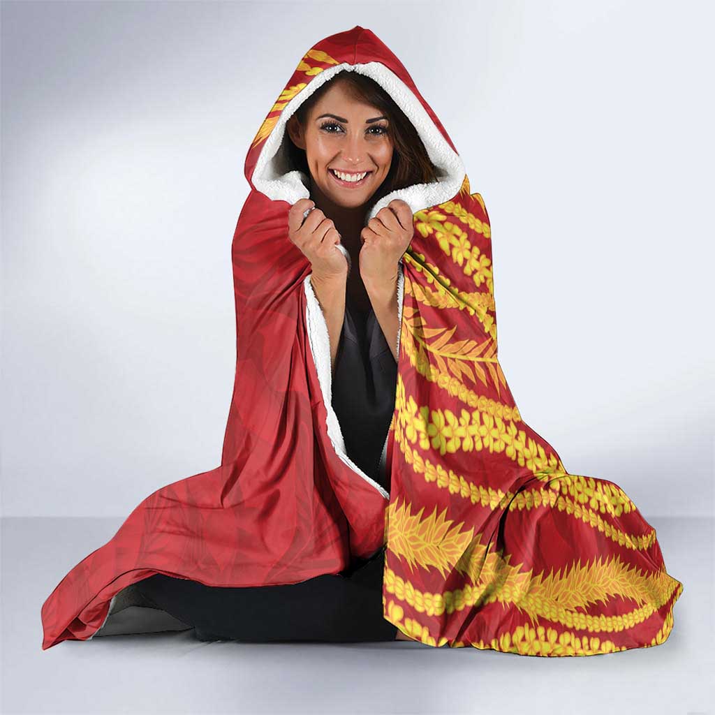 Hawaii Prince Kuhio Hooded Blanket Red Hawaiian Lau Maia With Leis