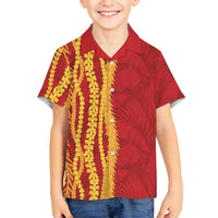 Hawaii Prince Kuhio Kid Hawaiian Shirt Red Hawaiian Lau Maia With Leis