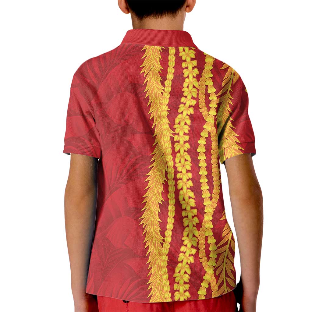 Hawaii Prince Kuhio Kid Polo Shirt Red Hawaiian Lau Maia With Leis