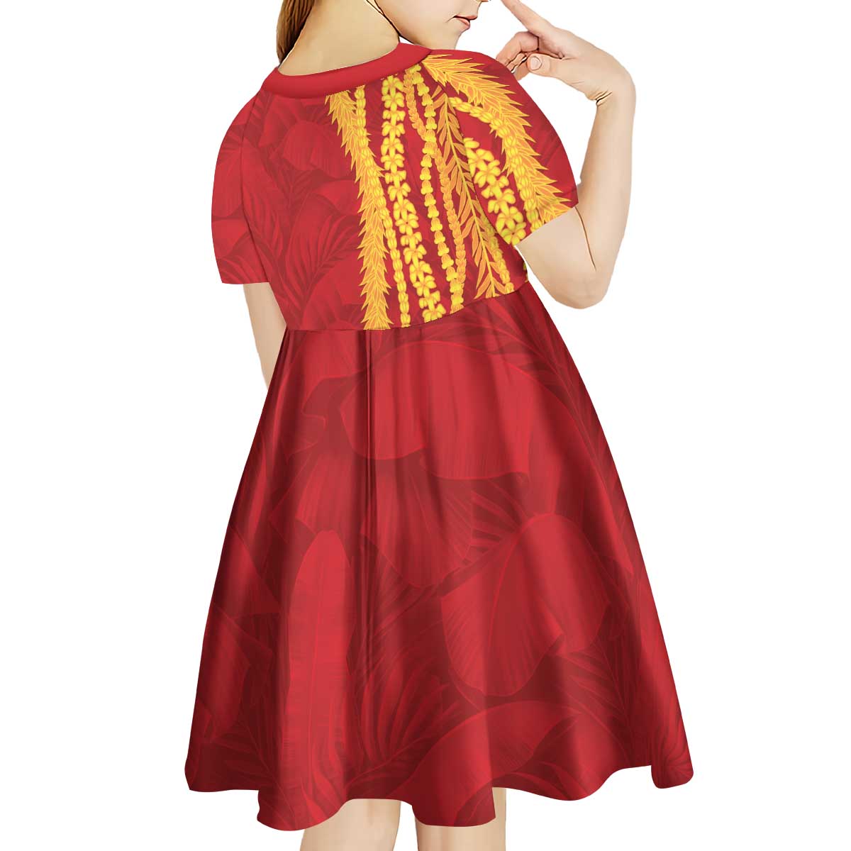 Hawaii Prince Kuhio Kid Short Sleeve Dress Red Hawaiian Lau Maia With Leis