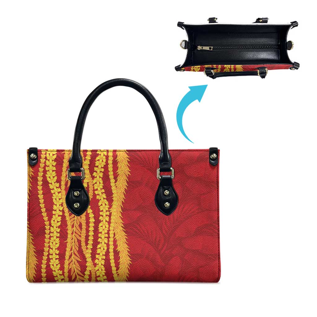 Hawaii Prince Kuhio Leather Bag Red Hawaiian Lau Maia With Leis