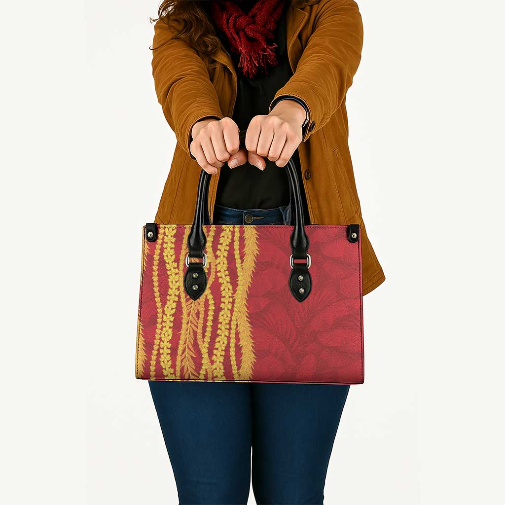 Hawaii Prince Kuhio Leather Bag Red Hawaiian Lau Maia With Leis