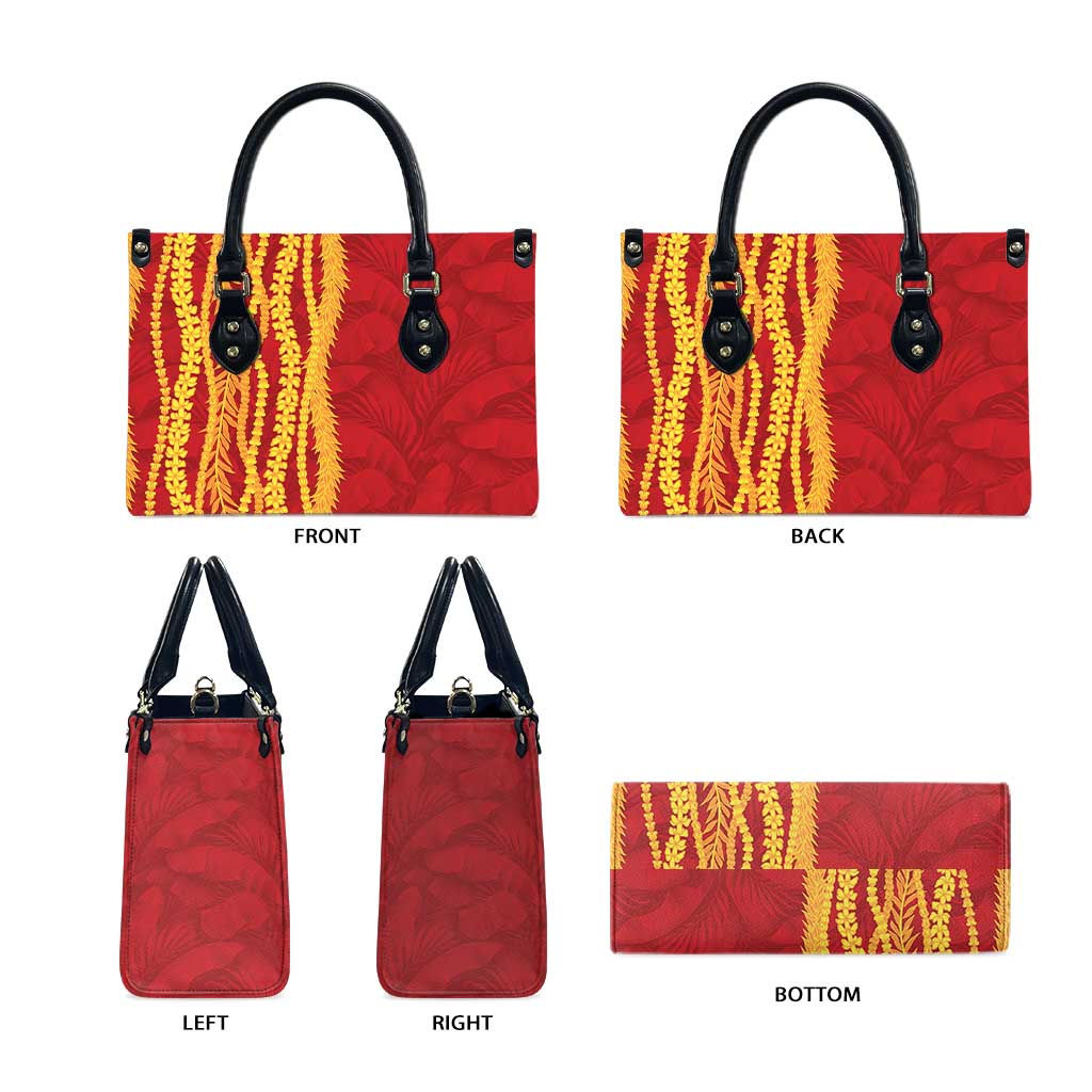 Hawaii Prince Kuhio Leather Bag Red Hawaiian Lau Maia With Leis