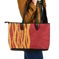 Hawaii Prince Kuhio Leather Tote Bag Red Hawaiian Lau Maia With Leis