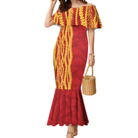 Hawaii Prince Kuhio Mermaid Dress Red Hawaiian Lau Maia With Leis