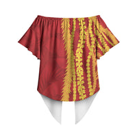 Hawaii Prince Kuhio Off Shoulder Wrap Waist Top Red Hawaiian Lau Maia With Leis LT05 - Polynesian Pride