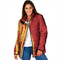Hawaii Prince Kuhio Padded Jacket Red Hawaiian Lau Maia With Leis