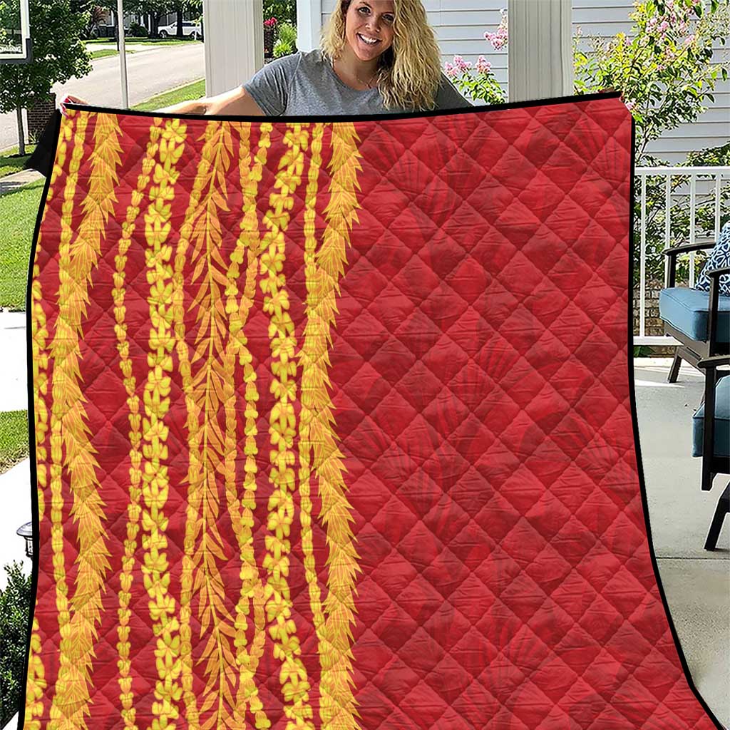 Hawaii Prince Kuhio Quilt Red Hawaiian Lau Maia With Leis