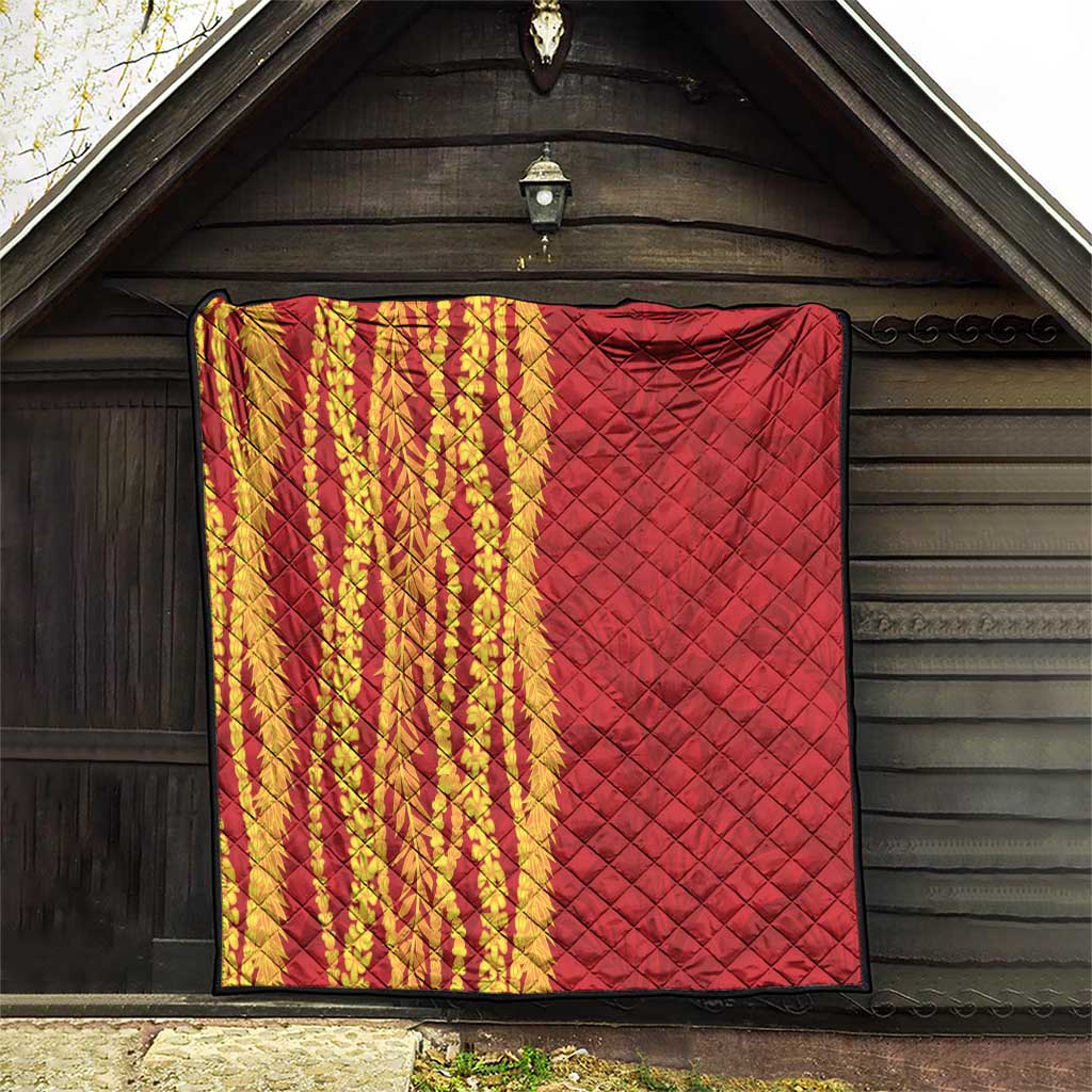 Hawaii Prince Kuhio Quilt Red Hawaiian Lau Maia With Leis