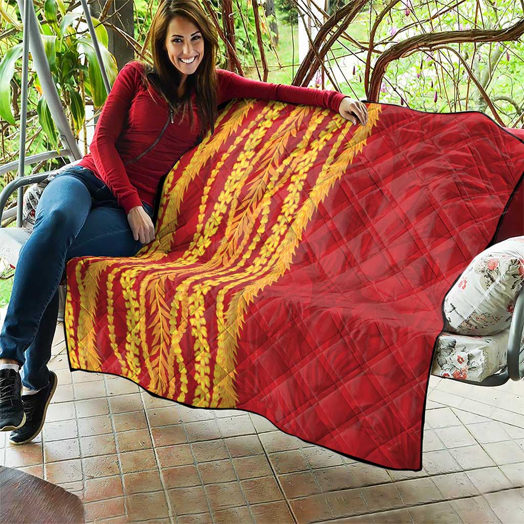 Hawaii Prince Kuhio Quilt Red Hawaiian Lau Maia With Leis