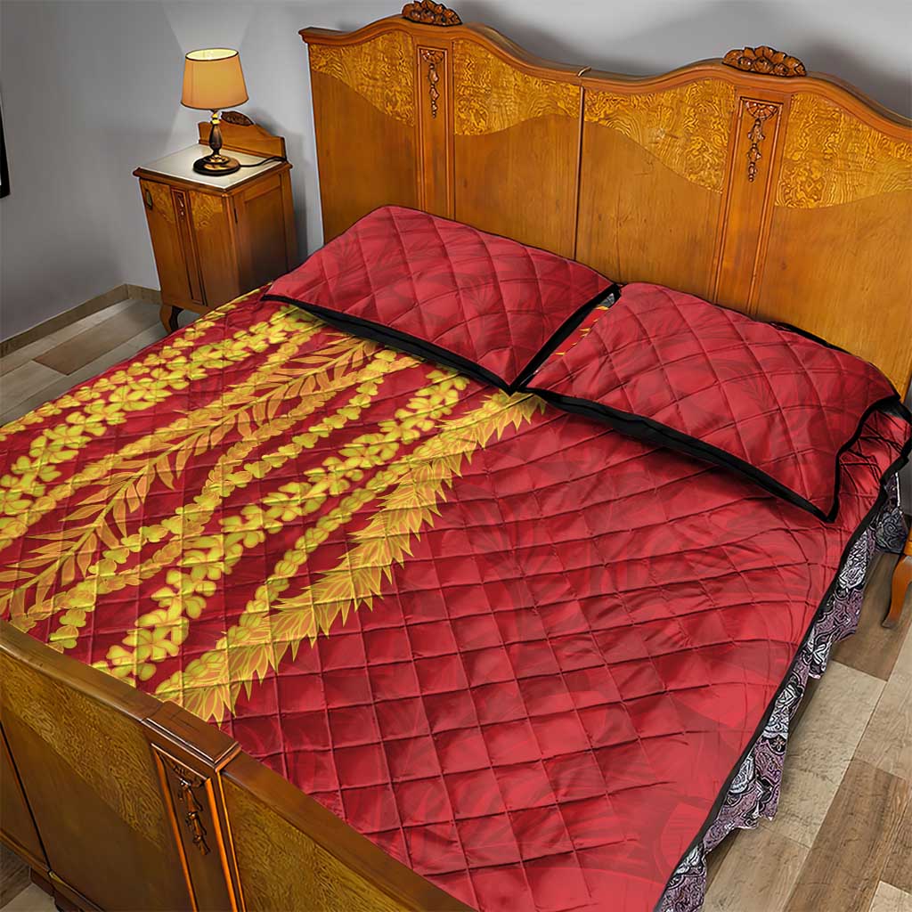 Hawaii Prince Kuhio Quilt Bed Set Red Hawaiian Lau Maia With Leis