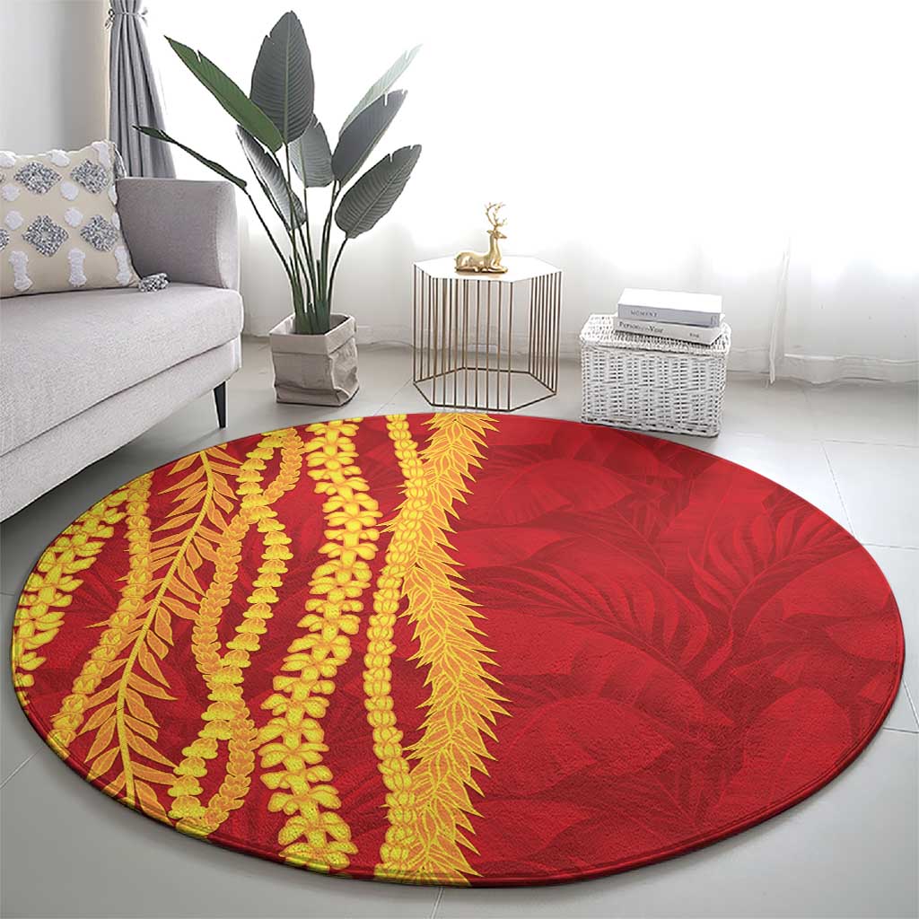 Hawaii Prince Kuhio Round Carpet Red Hawaiian Lau Maia With Leis