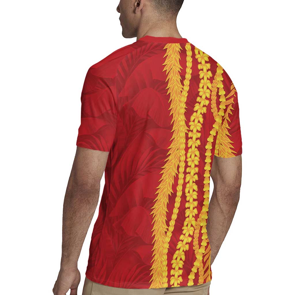 Hawaii Prince Kuhio Rugby Jersey Red Hawaiian Lau Maia With Leis