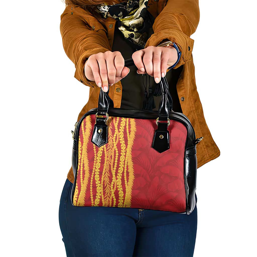 Hawaii Prince Kuhio Shoulder Handbag Red Hawaiian Lau Maia With Leis