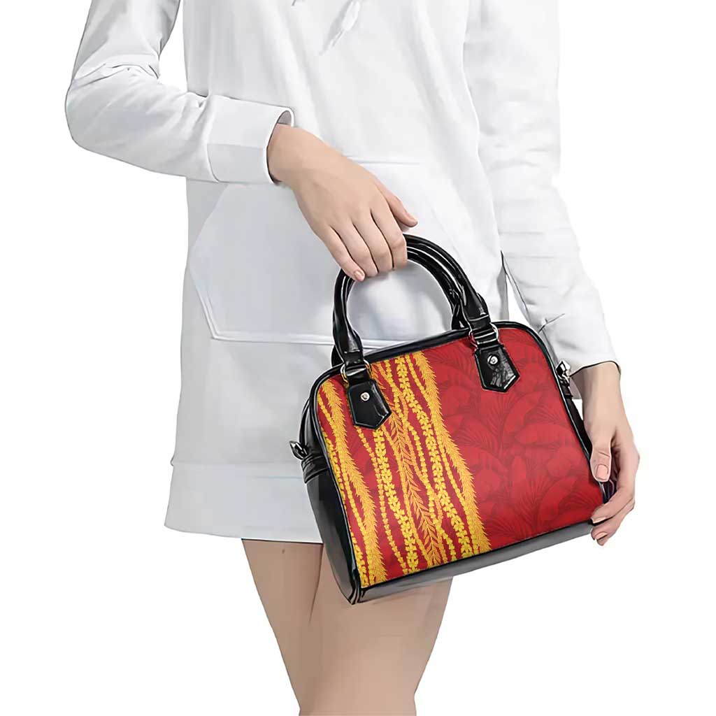 Hawaii Prince Kuhio Shoulder Handbag Red Hawaiian Lau Maia With Leis