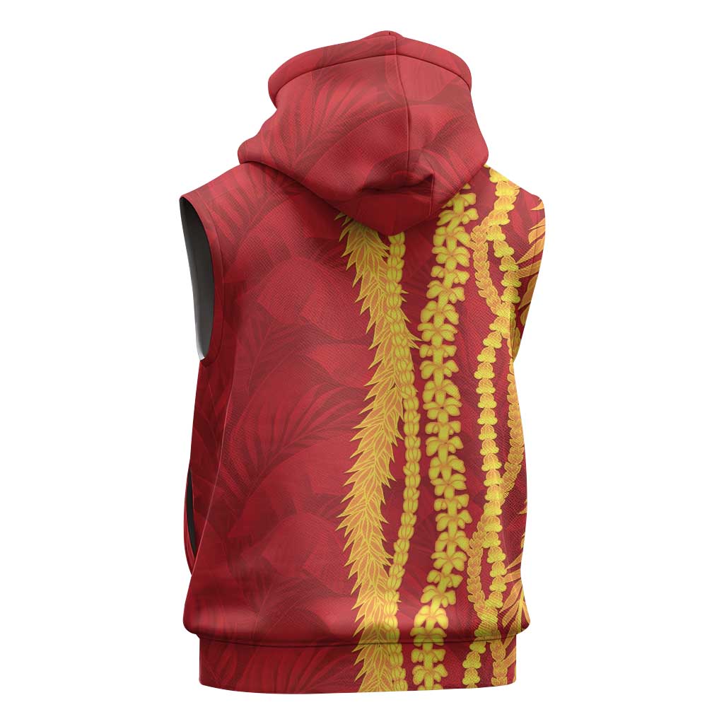 Hawaii Prince Kuhio Sleeveless Hoodie Red Hawaiian Lau Maia With Leis LT05 - Polynesian Pride