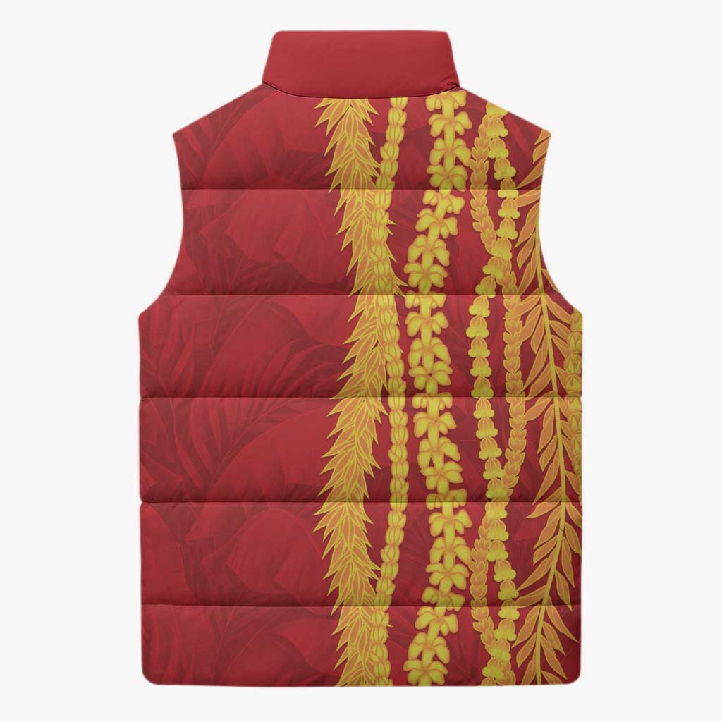 Hawaii Prince Kuhio Sleeveless Puffer Jacket Red Hawaiian Lau Maia With Leis