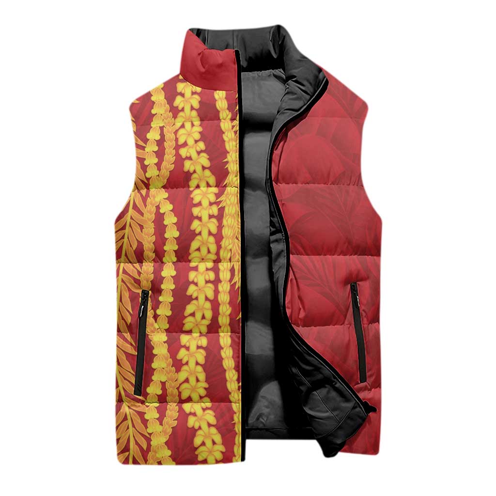 Hawaii Prince Kuhio Sleeveless Puffer Jacket Red Hawaiian Lau Maia With Leis
