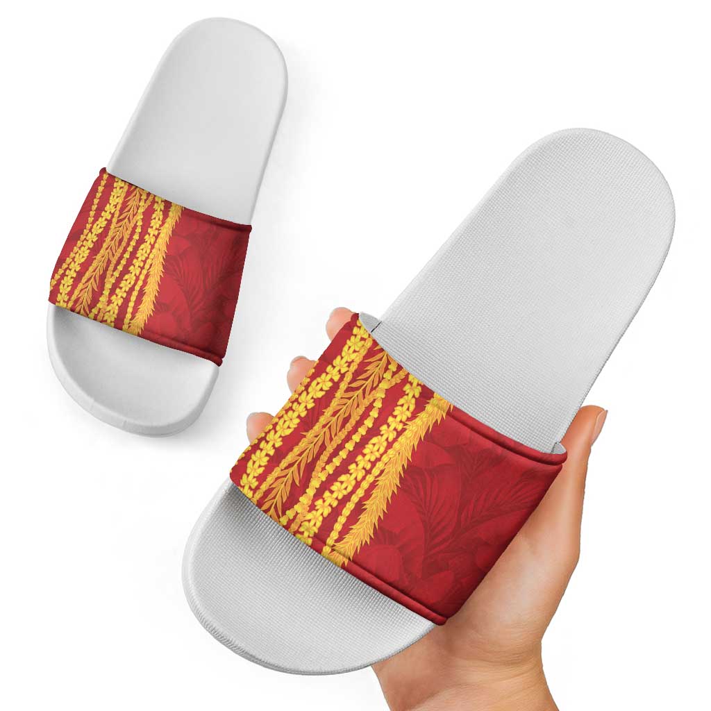 Hawaii Prince Kuhio Slide Sandals Red Hawaiian Lau Maia With Leis