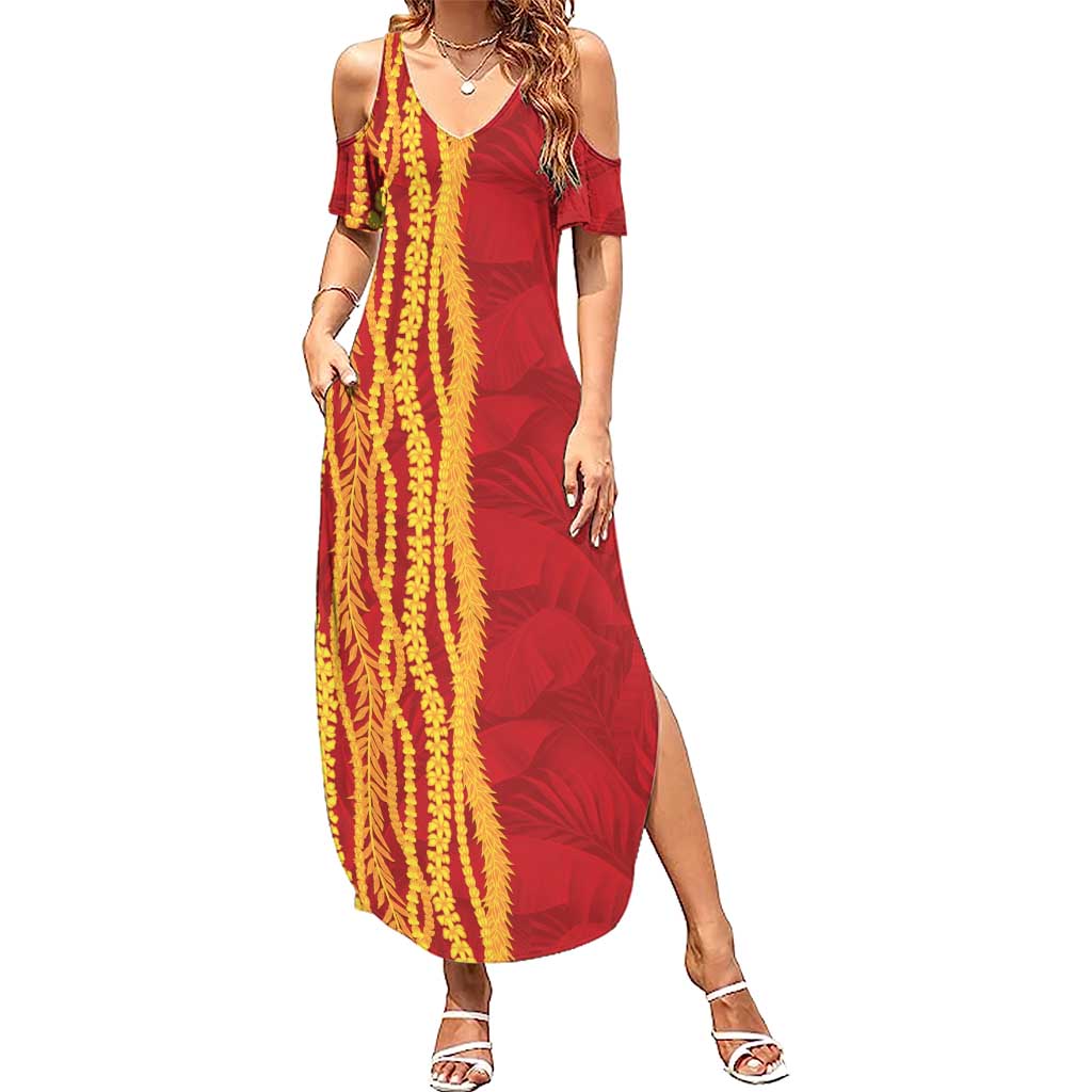 Hawaii Prince Kuhio Summer Maxi Dress Red Hawaiian Lau Maia With Leis
