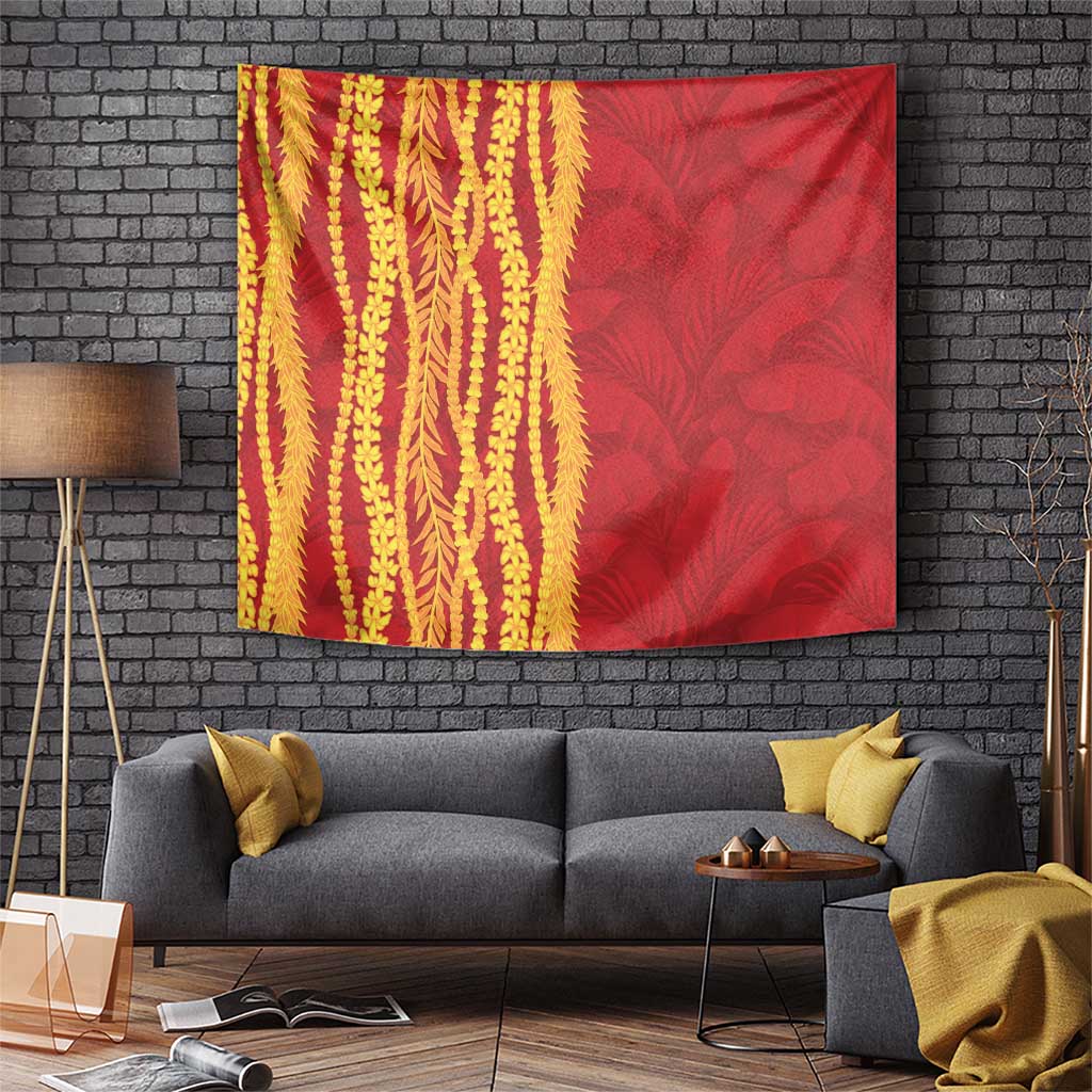 Hawaii Prince Kuhio Tapestry Red Hawaiian Lau Maia With Leis