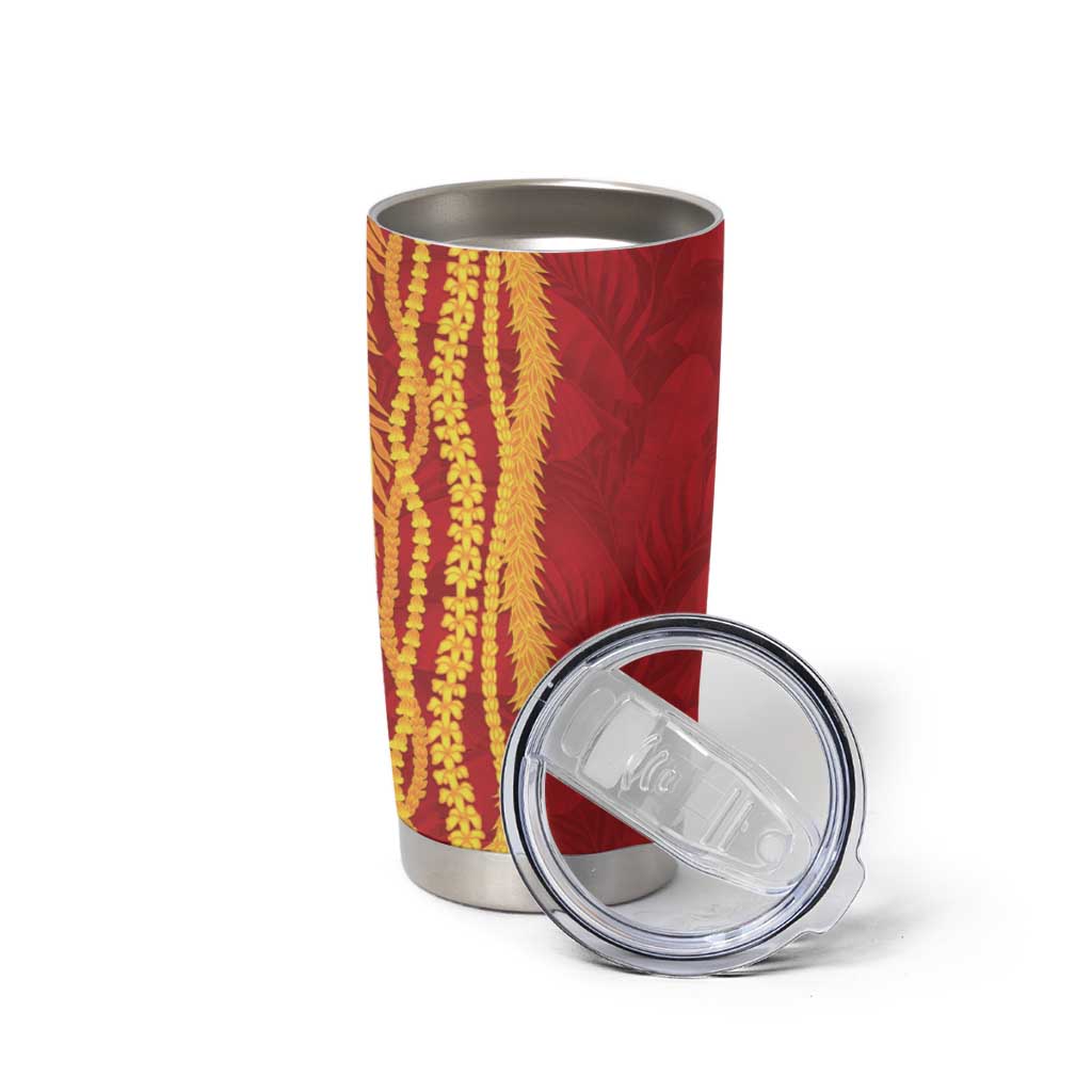 Hawaii Prince Kuhio Tumbler Cup Red Hawaiian Lau Maia With Leis
