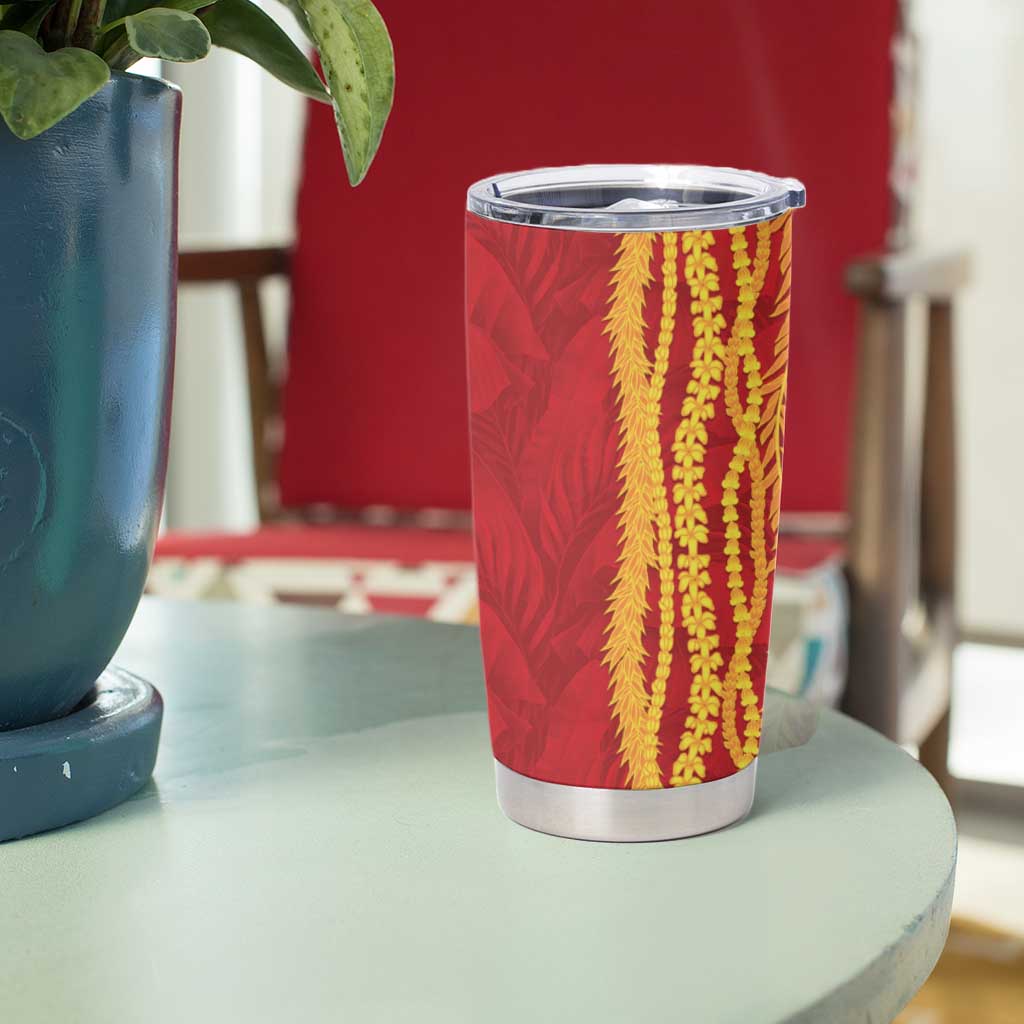 Hawaii Prince Kuhio Tumbler Cup Red Hawaiian Lau Maia With Leis