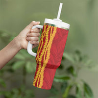 Hawaii Prince Kuhio Tumbler With Handle Red Hawaiian Lau Maia With Leis