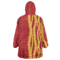 Hawaii Prince Kuhio Wearable Blanket Hoodie Red Hawaiian Lau Maia With Leis