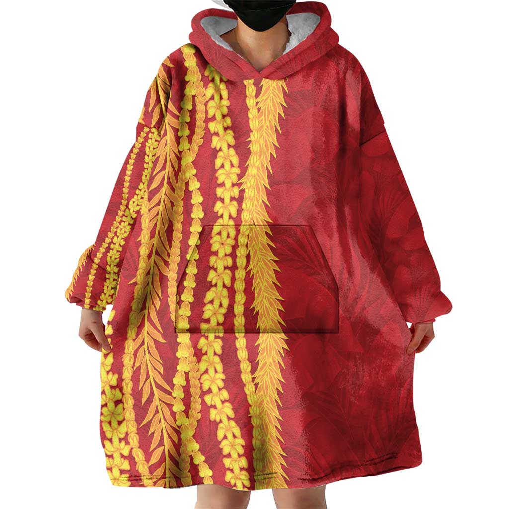 Hawaii Prince Kuhio Wearable Blanket Hoodie Red Hawaiian Lau Maia With Leis